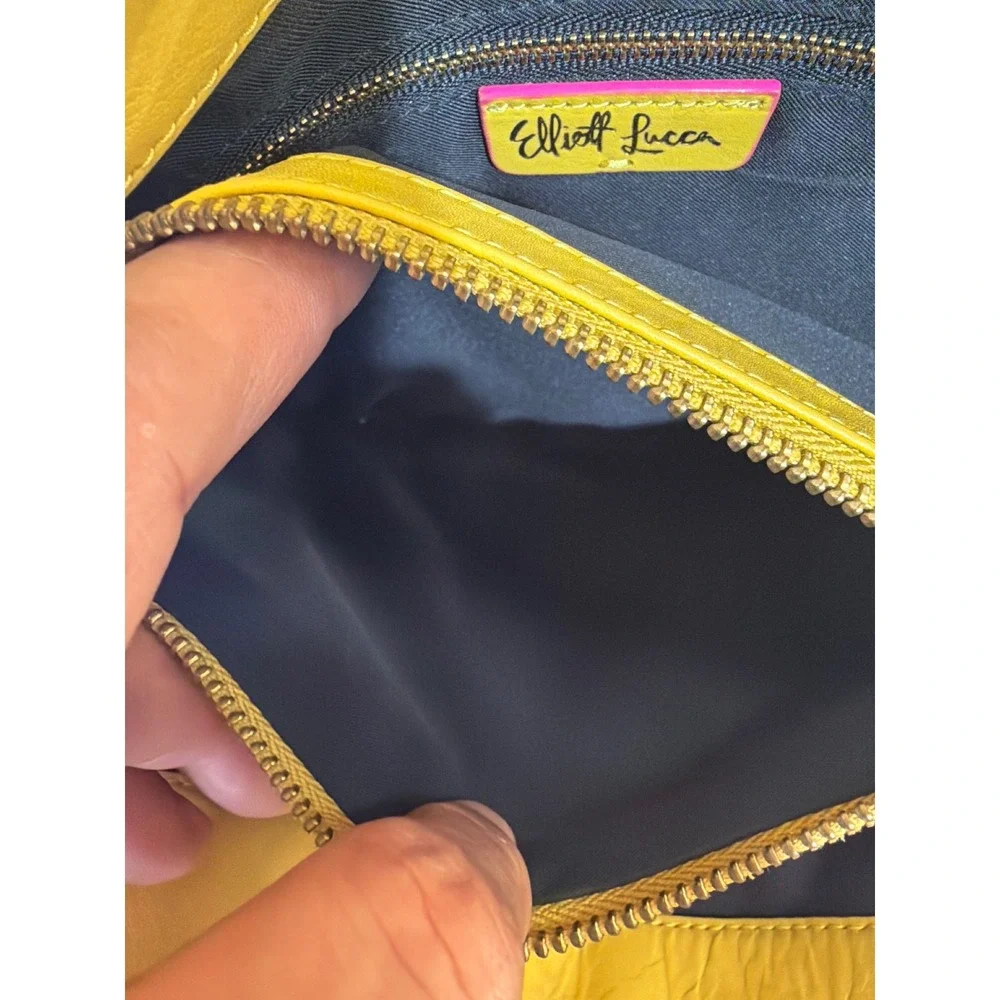 Elliott‎ Lucca Yellow Leather Satchel Bag Braided Handles Triple Compartment